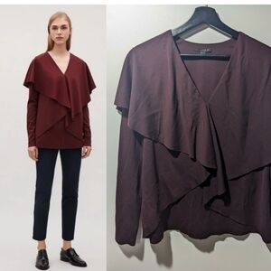 COS | Draped pullover top in Burgundy/Maroon